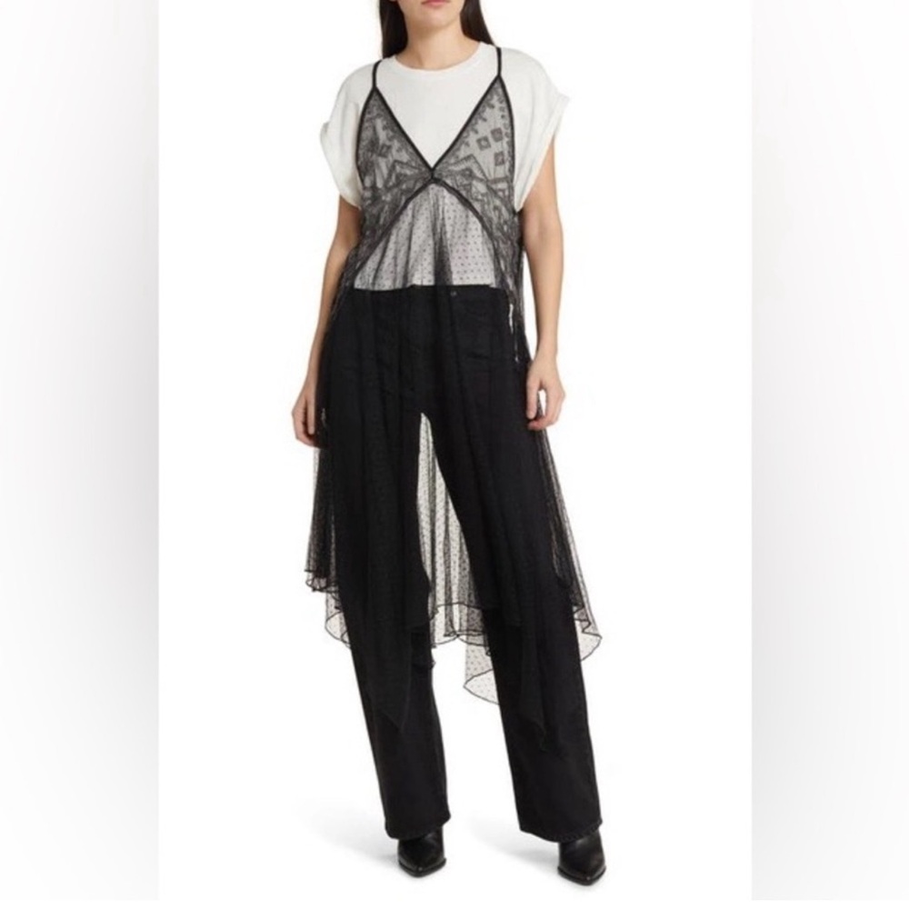 FREE PEOPLE
Siren Sheer Handkerchief Hem T-shirt Dress In Black And White